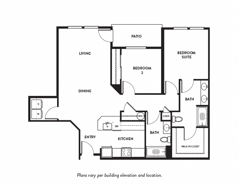Floor plan for 2 beds, 2 baths, 1099 sqft